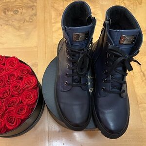 Women’s V-Italia Navy Leather Lace-Up Ankle Boots